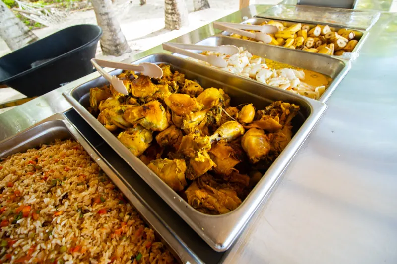 Food served on the beach